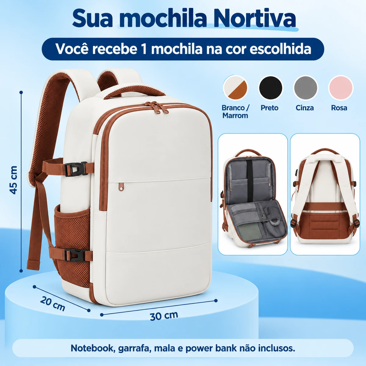Itens que acompanham Mochila de viagem com abertura 180°
