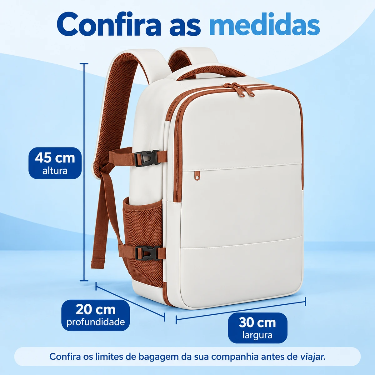 Medidas, capacidade ou compatibilidade de Mochila de viagem com abertura 180°