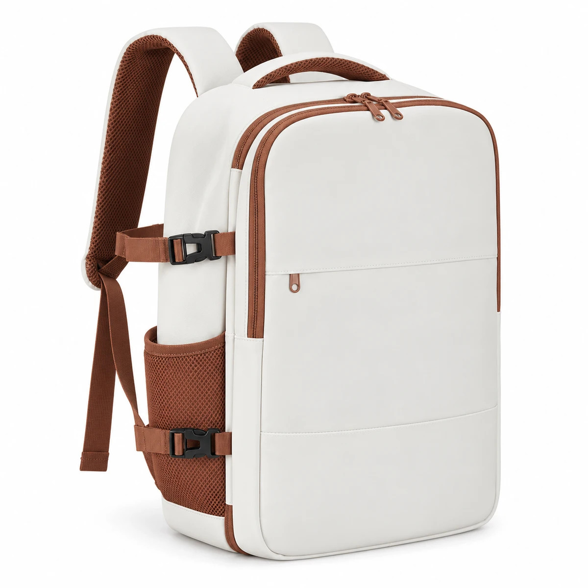 Mochila Nortiva branco e marrom em fundo branco